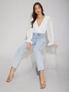 Plunging Neck Flounce Sleeve Bodysuit