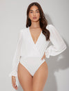 Plunging Neck Flounce Sleeve Bodysuit