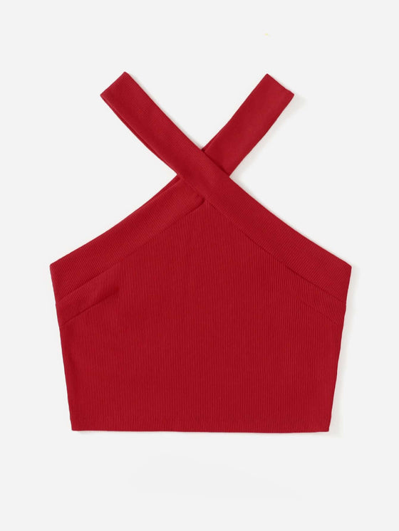 Rib Knit Halter Crop Top
