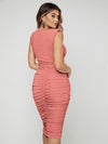 SXY Padded Shoulder Ruched Tank Bodycon Dress