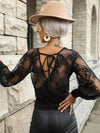Floral Lace Tie Back Lantern Sleeve Top