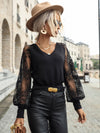 Floral Lace Tie Back Lantern Sleeve Top