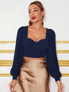 priv Sweetheart Neck Lantern Sleeve Crop Top