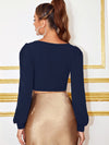 priv Sweetheart Neck Lantern Sleeve Crop Top