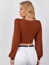 priv Sweetheart Neck Lantern Sleeve Crop Top