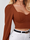 priv Sweetheart Neck Lantern Sleeve Crop Top