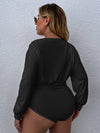 Plus Solid Wrap Deep V Neck Bodysuit