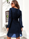 Guipure Lace Insert Lantern Sleeve Chiffon Dress