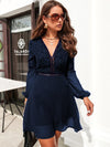 Guipure Lace Insert Lantern Sleeve Chiffon Dress