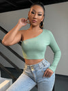 Solid One Shoulder Crop Top