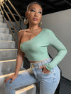Solid One Shoulder Crop Top