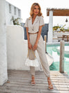 Single Button Lapel Collar Crop Blouse Pants Without Cami Top