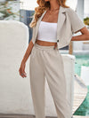 Single Button Lapel Collar Crop Blouse Pants Without Cami Top
