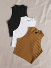 3 Pack Mock Neck Rib knit Tank Top