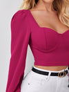 priv Sweetheart Neck Lantern Sleeve Crop Top