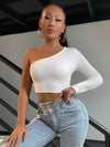 Solid One Shoulder Crop Top