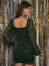 Notched Neckline Mesh Panel Ruched Bodycon Dress