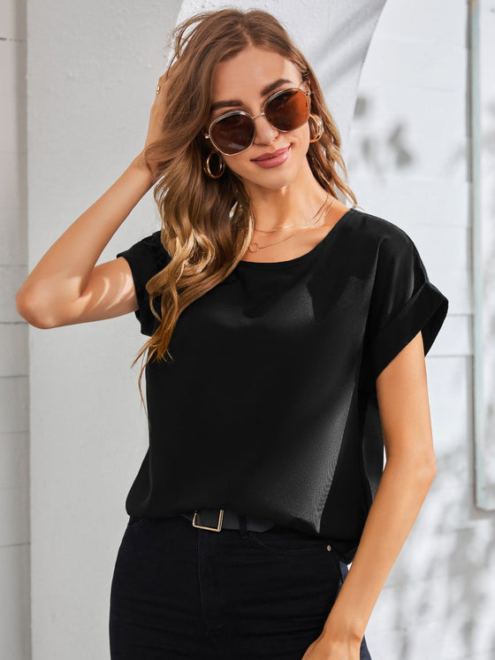 Rolled Cuff Batwing Sleeve Blouse