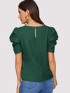 EMERY ROSE Pleated Puff Sleeve Keyhole Back Top