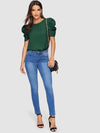 EMERY ROSE Pleated Puff Sleeve Keyhole Back Top