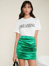 Ruched Satin Mini Skirt