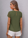Keyhole Neck Embroidered Mesh Sleeve Top