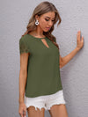 Keyhole Neck Embroidered Mesh Sleeve Top