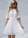 Swiss Dot Flounce Sleeve Guipure Lace Appliques Dress
