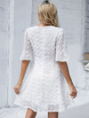 Swiss Dot Flounce Sleeve Guipure Lace Appliques Dress