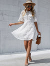Swiss Dot Flounce Sleeve Guipure Lace Appliques Dress