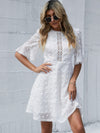 Swiss Dot Flounce Sleeve Guipure Lace Appliques Dress