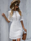 Swiss Dot Flounce Sleeve Guipure Lace Appliques Dress