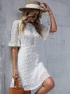 Swiss Dot Flounce Sleeve Guipure Lace Appliques Dress