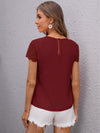 Keyhole Neck Embroidered Mesh Sleeve Top