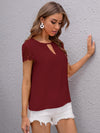 Keyhole Neck Embroidered Mesh Sleeve Top