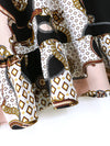 Plus Chain Geo Print Flounce Sleeve Tie Neck Ruffle Hem Dress