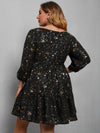 Plus Star Print Bishop Sleeve Ruffle Hem Dress