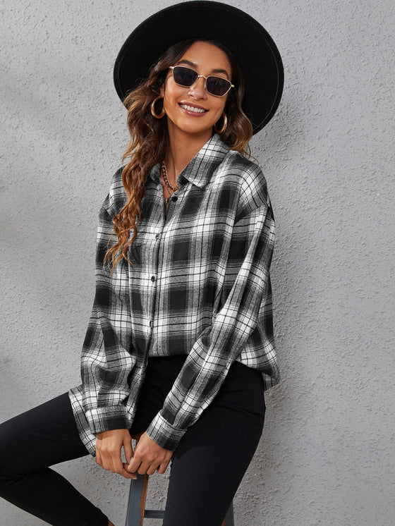 Plaid Print Drop Shoulder Shirt