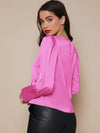 Buttoned Cuff Lantern Sleeve Satin Top