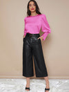 Buttoned Cuff Lantern Sleeve Satin Top