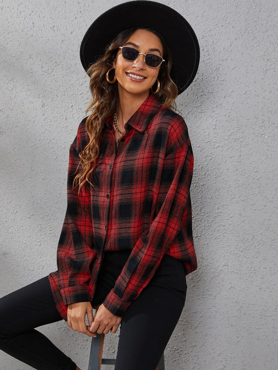 Plaid Print Drop Shoulder Shirt