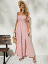 Ditsy Floral Off Shoulder Shirred Split Thigh Dress
