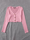 Lettuce Edge Waffle Knit Button Up Top