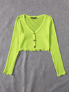 Lettuce Edge Waffle Knit Button Up Top