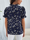 Floral Print Puff Sleeve Frilled Neck Blouse
