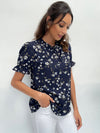 Floral Print Puff Sleeve Frilled Neck Blouse