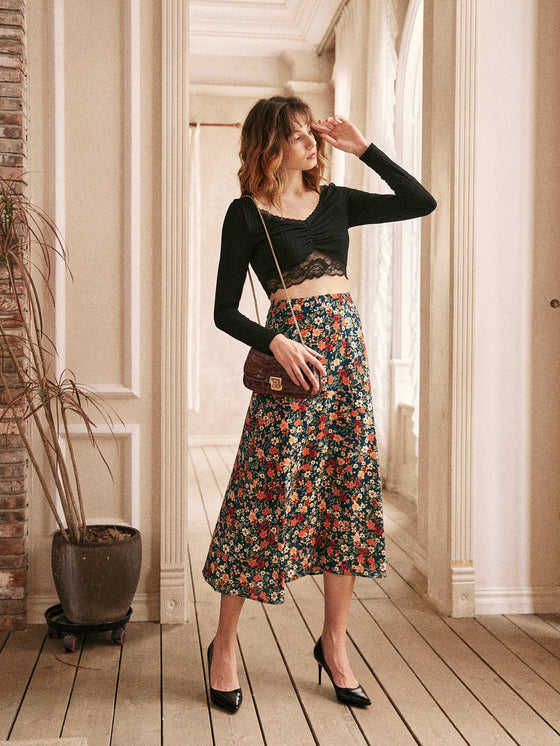 Frenchy Allover Floral Print Flare Skirt