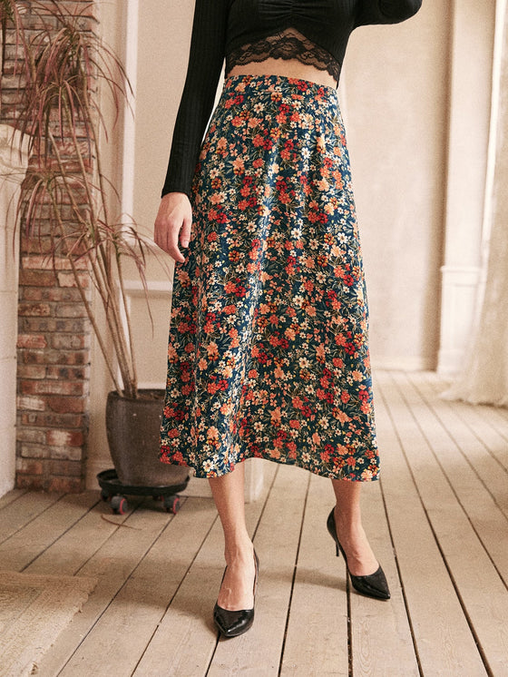Frenchy Allover Floral Print Flare Skirt