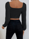 Sweetheart Neck Lantern Sleeve Crop Top