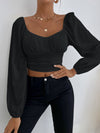 Sweetheart Neck Lantern Sleeve Crop Top